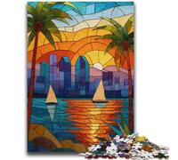 Puzzle per adulti da 1000 pezzi, città in vetro colorato, aiuta il cervello a esercitare i giocattoli avvincenti per coltivare la pazienza, decorazione perfetta, 26x38cm
