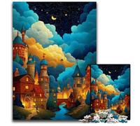 Puzzle per adulti da 1000 pezzi, Città sotto il cielo notturno, puzzle in legno dal design intricato per adolescenti, decorazioni fai da te e divertimento che stimola la mente, 50x75cm