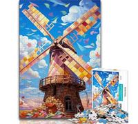 Puzzle per adulti da 1000 pezzi colorati mulini a vento puzzle per adolescenti per ammazzare il tempo durante le vacanze con pezzi completamente interconnessi e di forma casuale 75x50cm