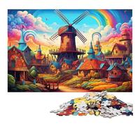 Puzzle per adulti da 1000 pezzi colorato arcobaleno città del mulino a vento puzzle con taglio di precisione ideale come regalo per tutta la famiglia 1000 pezzi (38x26 cm)