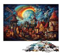 Puzzle per adulti da 1000 pezzi colorato arcobaleno città del mulino a vento puzzle per adulti giochi in legno per famiglie regali di Natale e compleanno 1000 pezzi (75x50 cm)