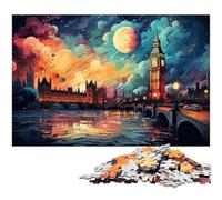 Puzzle per adulti da 1000 pezzi colorato e psichedelico raffigurante il Big Ben e il London Eye Un'opera d'arte per ragazzi dai 14 anni in su 1000 pezzi (75x50 cm)