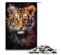 Puzzle per adulti da 1000 pezzi colorato psichedelico con una simpatica piccola tigre giocattolo gioco intellettuale ideale come regalo per tutta la famiglia 75x50 cm.