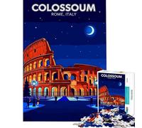 Puzzle per adulti da 1000 pezzi Colosseo Roma Italia illustrazione notturna Gioco di logica e analisi adatto a tutti i livelli e ideale per decorare le pareti Adatto a partire dai 14 anni (38x26cm)