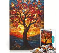 Puzzle per adulti da 1000 pezzi con albero al tramonto e vetrata artistica gioco pratico rilassante e stimolante per la mente ideale come decorazione da scrivania 38x52cm