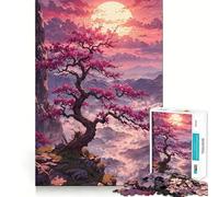 Puzzle per adulti da 1000 pezzi con albero di ciliegio in fiore al tramonto,disegno nitido e stimolante,ideale per il tempo libero e come regalo di compleanno (38x26cm)