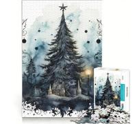 Puzzle per adulti da 1000 pezzi con albero di Natale ad acquerello gioco divertente e rilassante lista dei desideri intellettuale con Babbo Natale 50x75cm