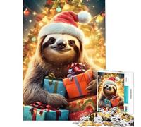 Puzzle per adulti da 1000 pezzi con albero di Natale Babbo Natale e bradipo Un puzzle difficile e stimolante ideale come regalo per donne o ragazzi dai 14 anni in su Gioco antistress (38x52cm)