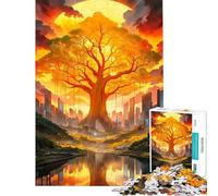 Puzzle per adulti da 1000 pezzi con albero gigante e paesaggio urbano ideale per compleanni e Natale antistress e divertimento per maggiori di 14 anni (50x75cm)