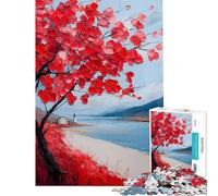 Puzzle per adulti da 1000 pezzi con albero rosso in riva al mare giocattolo decorativo da parete per adulti compleanno e Natale (dimensioni 50x75cm)