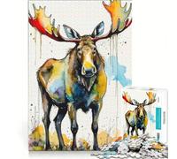 Puzzle per adulti da 1000 pezzi con alce ad acquerello gioco pratico per le vacanze a casa per passare il tempo e rafforzare l'amore tra le coppie 38x26cm