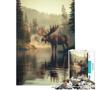 Puzzle per adulti da 1000 pezzi con alce nella foresta nebbiosa Giochi per famiglie giocattoli avvincenti per coltivare la pazienza regalo divertente attività per tutta la famiglia (38x26cm)