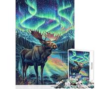 Puzzle per adulti da 1000 pezzi con alce sotto l'aurora boreale gioco rilassante sfida impegnativa compleanno e Natale (dimensioni 38x26cm)