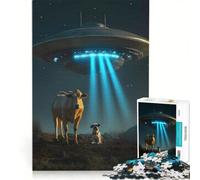 Puzzle per adulti da 1000 pezzi con alieno, UFO, cielo notturno e cane, gioco educativo, regalo di compleanno, adatto come decorazione da scrivania 50x75cm