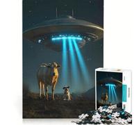 Puzzle per adulti da 1000 pezzi con alieno, UFO, cielo notturno e cane, gioco rilassante, antistress, collezione d'artista, opera d'arte 38x26cm