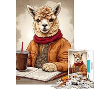 Puzzle per adulti da 1000 pezzi con alpaca che si gode un caffè Puzzle per adulti decorazione da parete sfida impegnativa regalo di Natale o compleanno (dimensioni 38x26cm)