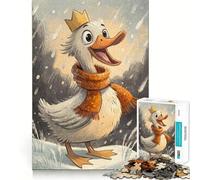 Puzzle per adulti da 1000 pezzi con anatra dei cartoni animati con corona e sciarpa Gioco divertente che stimola la concentrazione,ideale per momenti di svago e come regalo di compleanno (38x52cm)