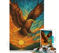 Puzzle per adulti da 1000 pezzi con aquila in vetro colorato che si libra al tramonto gioco interattivo attività divertente da fare a casa per rafforzare l'amore tra le coppie 50x75cm