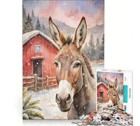 Puzzle per adulti da 1000 pezzi con asino ad acquerello in un paesaggio invernale gioco impossibile ideale per passare il tempo durante le vacanze compleanno e Natale 38x52cm