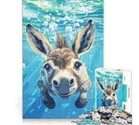 Puzzle per adulti da 1000 pezzi con asino che nuota sott'acqua, illustrazione, gioco pratico, ideale per passare il tempo durante le vacanze, con poster e foglio di curiosità abbinati 50x75cm