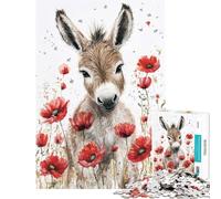 Puzzle per adulti da 1000 pezzi con asino tra i papaveri Puzzle per ragazzi ideale per passare il tempo in casa durante le vacanze Attività divertenti da fare a casa Gioco di sfida unico 50x75cm