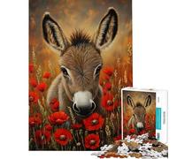 Puzzle per adulti da 1000 pezzi con asino tra i papaveri Puzzle per ragazzi ideale per passare il tempo in casa durante le vacanze Gioco di sfida unico 38x52cm