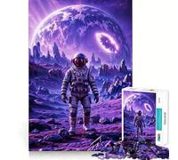 Puzzle per adulti da 1000 pezzi con astronauta,alieno,pianeta e cielo viola Taglio preciso Divertente gioco di logica e abilità Rilassante e divertente Regalo di compleanno (50x75cm)