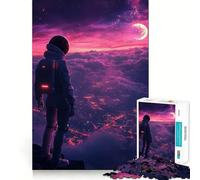Puzzle per adulti da 1000 pezzi con astronauta che osserva uno scenario urbano futuristico Gioco di alta qualità,divertente e stimolante,ideale per momenti di svago e relax,regalo di Natale (38x26cm)