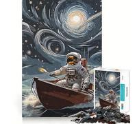 Puzzle per adulti da 1000 pezzi con astronauta che rema su una barca,bordi perfetti,divertente gioco per allenare la mente,scena natalizia accogliente e divertente (50x75cm)