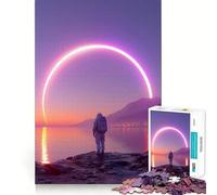 Puzzle per adulti da 1000 pezzi con astronauta e anello al neon al tramonto,dai bordi puliti,gioco cognitivo divertente,gioco lento,regalo festivo per il tempo libero (50x75cm)