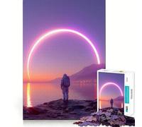 Puzzle per adulti da 1000 pezzi con astronauta e anello al neon al tramonto,taglio premium,gioco divertente e stimolante,ideale per momenti di svago e relax,regalo di Natale (38x52cm)