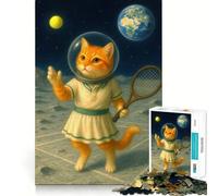 Puzzle per adulti da 1000 pezzi con astronauta e gatto che giocano a tennis sulla Luna Gioco di assemblaggio,divertente e stimolante per il relax,ideale per compleanni (38x26cm)