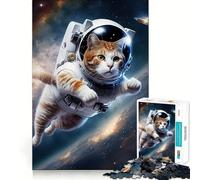 Puzzle per adulti da 1000 pezzi con astronauta e gatto nello spazio,taglio di alta qualità,gioco divertente e stimolante per il tempo libero,regalo di Natale (38x52cm)