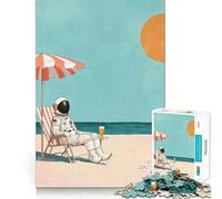 Puzzle per adulti da 1000 pezzi con astronauti,tema spiaggia,stile Mid-Century,design pulito e raffinato,gioco stimolante per la mente,ideale per momenti di relax,decorazione per compleanno e regalo