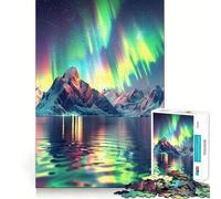 Puzzle per adulti da 1000 pezzi con aurora boreale e montagne,bordi perfetti,divertente gioco per allenare la mente,scena natalizia accogliente e divertente (50x75cm)