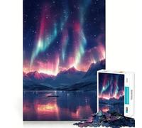 Puzzle per adulti da 1000 pezzi con aurora boreale,montagna e luci del nord,bordi perfetti,divertente gioco per allenare la mente,scena natalizia accogliente e divertente (50x75cm)