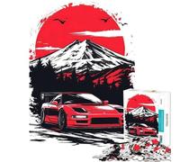 Puzzle per adulti da 1000 pezzi con auto montagna tramonto sul Fuji decorazione per la casa giocattolo taglio di precisione regalo di Natale e compleanno (38x26cm)