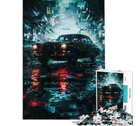 Puzzle per adulti da 1000 pezzi con auto retrò in una città al neon Aiuta a stimolare la mente ideale per tutta la famiglia Gioco educativo per maggiori di 14 anni (50x75cm)