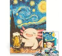 Puzzle per adulti da 1000 pezzi con axolotl, birra e notte stellata Giochi divertenti, rilassanti e stimolanti per la mente, per rafforzare l'amore tra le coppie 50x75cm
