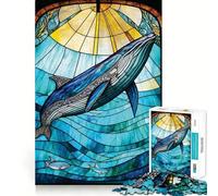 Puzzle per adulti da 1000 pezzi con balena blu e effetto vetrata,dai bordi netti Gioco di costruzione che favorisce la concentrazione,ideale per il gioco lento e divertente,perfetto come regalo