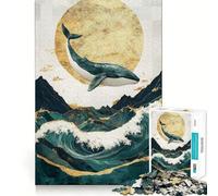 Puzzle per adulti da 1000 pezzi con balena che salta sulle onde,gioco di memoria divertente con componenti robusti e ben definiti, alleviare lo stress (50x75cm)