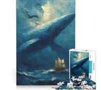 Puzzle per adulti da 1000 pezzi con balena e barca a vela dipinto oceanico gioco rilassante difficile lista dei desideri con Babbo Natale 50x75cm