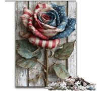 Puzzle per adulti da 1000 pezzi con bandiera americana e rose, in legno, fai da te, regalo per la casa, rompicapo per adulti, dimensioni 50X75cm