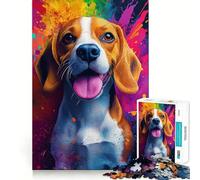Puzzle per adulti da 1000 pezzi con beagle e schizzi colorati,gioco di logica a incastro,facile da giocare,decorazione natalizia da parete (38x52cm)