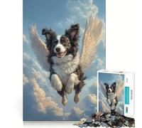 Puzzle per adulti da 1000 pezzi con Border Collie e angelo,gioco di squadra stimolante,divertente per pensare,momento di relax,attività artistica natalizia 50x75cm
