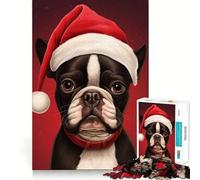 Puzzle per adulti da 1000 pezzi con Boston Terrier a tema natalizio,bordi perfetti,divertente gioco per allenare la mente,momento di relax e divertimento con scena natalizia (38x26cm)