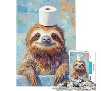 Puzzle per adulti da 1000 pezzi con bradipo e carta igienica in testa ideale per compleanni e Natale Gioco difficile per famiglie adatto a persone dai 14 anni in su (38x52cm)