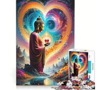 Puzzle per adulti da 1000 pezzi con Buddha e Cuore d'Amore, gioco rilassante, impegnativo da completare, lista dei desideri con Babbo Natale 38x52cm