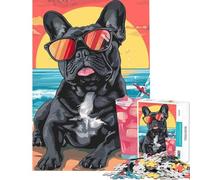 Puzzle per adulti da 1000 pezzi con bulldog francese e cocktail gioco rompicapo che stimola l'intelligenza giocattolo avvincente regalo perfetto un'opera d'arte (dimensioni 38x52cm)