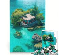 Puzzle per adulti da 1000 pezzi con bungalow su un'isola tropicale gioco interattivo attività divertente da fare in casa per rafforzare l'amore tra le coppie 38x26cm